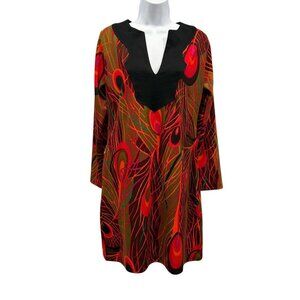 VTG Tracy Negoshian Psychedelic Peacock Feather Day Glo Shift Dress Bold Size M